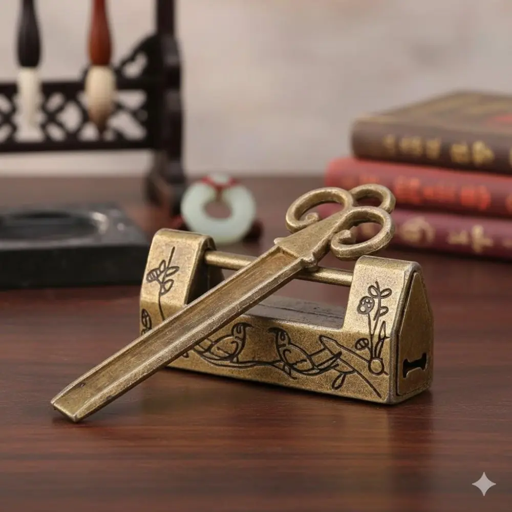 Hand-Carved Antique Bronze Padlock - Medieval Style Brass Lock for Display Cabinets, Vintage Drawer & Jewelry Box Accessory, Gothic Home Decor Gift, Wedding Decor, Security Lock for Furniture & Luggage