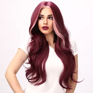 【Demi】 Wine & Pink Highlight Costume Curly Hair Wig - 30 Inches | SM6967 | Popinrow