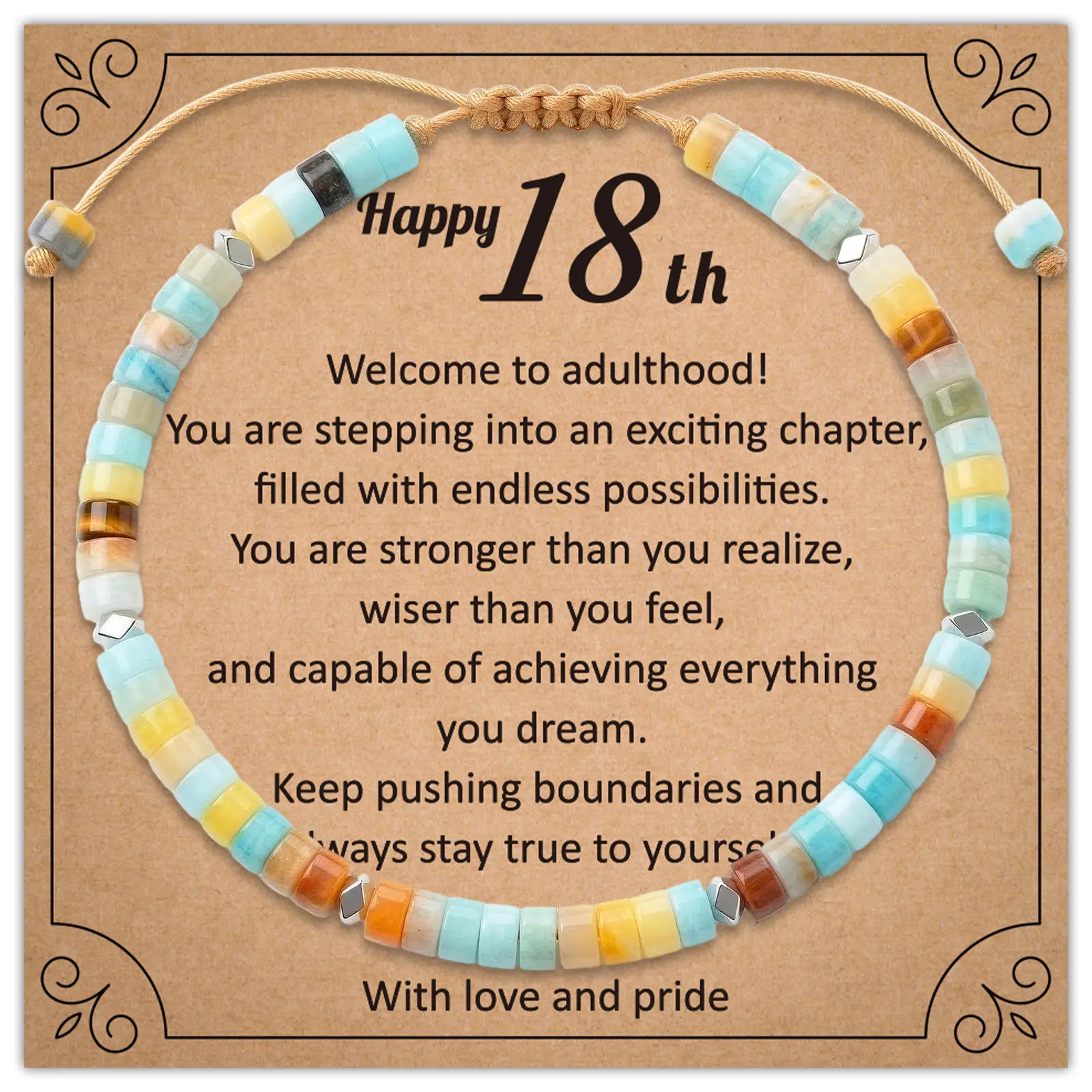 Inspirational Gifts Healing Natural Stone Bracelets - Anxiety relief bracelet, Birthday Encouragement Gifts Adjustable Strength Bracelets for Friends, Mothers Day Gifts, Christmas Stocking Stuffers, 18th/21st/30th/40th
