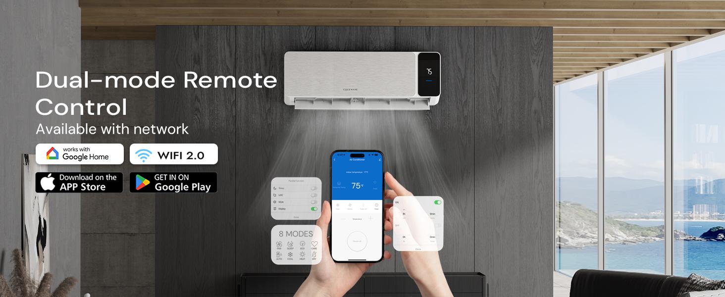 【Visio Series】Cozeware 12000 BTU 115V/230V Mini Split Air Conditioner Heat Pump 20 SEER2 Inverter Compatible with Wifi Alexa Cools Up to 750 Sq Ft for Living Room Bedroom Study Loft Garage 【Visio Series】Cozeware 12000 BTU 115V/230V Mini Split Air Conditioner Heat Pump 20 SEER2 Inverter Compatible with Wifi Alexa Cools Up to 750 Sq Ft for Living Room Bedroom Study Loft Garage