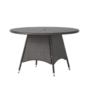 46.50" Square Outdoor Dining Table in Warm Brown PE Wicker Rattan & Powder-Coated Iron Frame Water Resistant All-Weather Patio Porch Backyard Furniture
