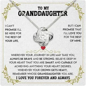 Zircon Love Knot Necklace for Granddaughter, Jewelry Gift for Birthday, Granddaughter Gifts from Grandma and Grandpa, To My Granddaughter Necklace With Heartfelt Message & Box,