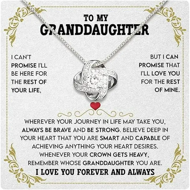 Zircon Love Knot Necklace for Granddaughter, Jewelry Gift for Birthday, Granddaughter Gifts from Grandma and Grandpa, To My Granddaughter Necklace With Heartfelt Message & Box,