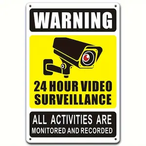 24-Hour Video Surveillance Aluminum Sign - 8X12 Inch, Outdoor Security Camera Warning, All Activities Monitored & Recorded