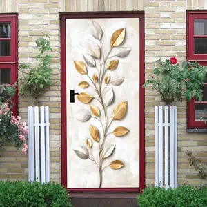 2pcs Stereo Gold Silver Leaf Wall Stickers Nordic Light Luxury Living Room Entrance Bedroom Decorative Stickers Self Adhesive Waterproof Removable Plant Vine Wall Art Decals Modern Simple Home Decorativ