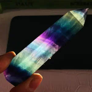 Colorful Fluorite Point, 1 Piece Colorful Natural Healing Crystal Stone Tower, Hexagonal Column Stone Wand For Home Office Gift
