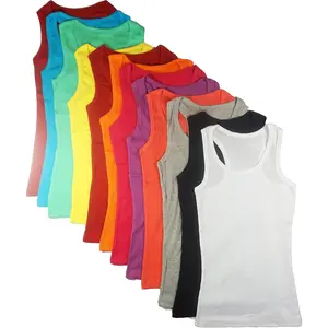 12 Pieces Pack Women's Ribbed 100% Cotton Tank Tops-Assorted Color Womenswear Bridal Basic Casual Minimalist Sleeveless