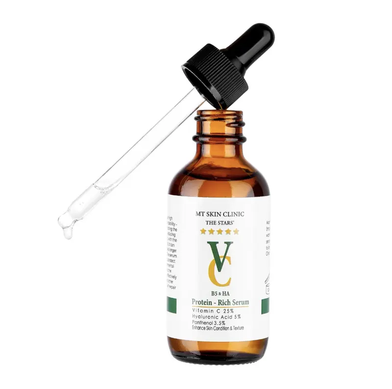 MT Skin Clinic Pro Protein-Rich Vitamin C 25% Glass-Skin Serum with Hyaluronic Acid 5% & B5 - Deep Hydration, Skin Barrier Repair, Anti-Aging, Wrinkle Smoothing, Brightening, Antioxidant Protection for Men & Women - All Skin Types, Anti-Aging Wrinkle Care