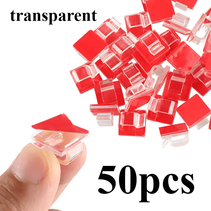 50 pcs Self-adhesive Cable Clips, Upgraded Cable Clips, Transparent Plastic Adhesive Cable Clips, Cable Clips for Organization and Storage