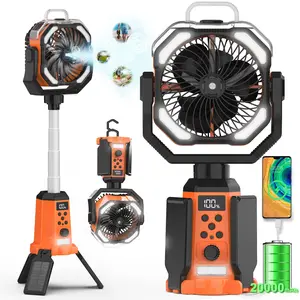 Misting Tripod Fan with 20000mAh Battery – Portable Rechargeable Outdoor Cooling Fan with LED Lantern, Remote Control, 270° Pivot, Stepless Speed, Foldable Hook for Camping Tent Picnic Barbecue Jobsite