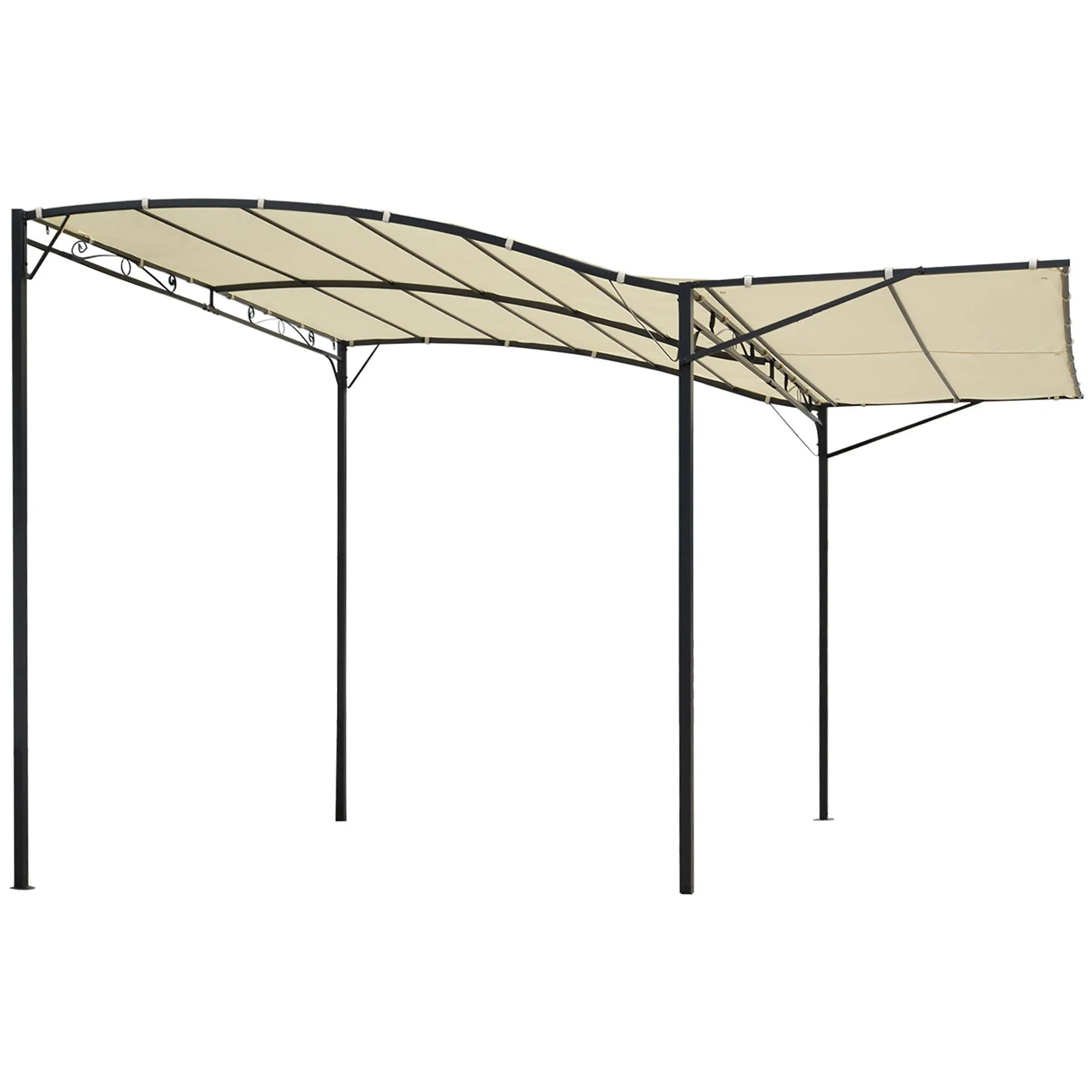 Outsunny 10' x 8' Deck Pergola - Beige Outdoor Garden Parasol Gazebo for Backyard Deck, with Extendable Side Awning, Waterproof Canopy, Portable Lightweight Sunshade Shelter & Sun Protection