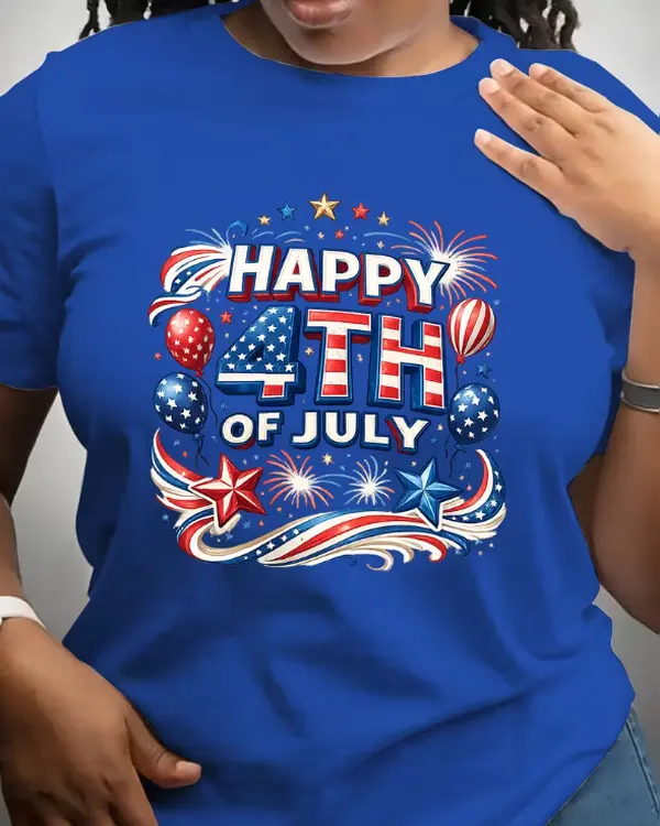 Independence Day Short-Sleeve T-Shirt, Commemorative Flag T-Shirt, Women's Crew Neck Style, Comfortable and Soft Fabric, Suitable for Independence Day, Fourth of July, Memorial Day, Presidents' Day, Children's Day