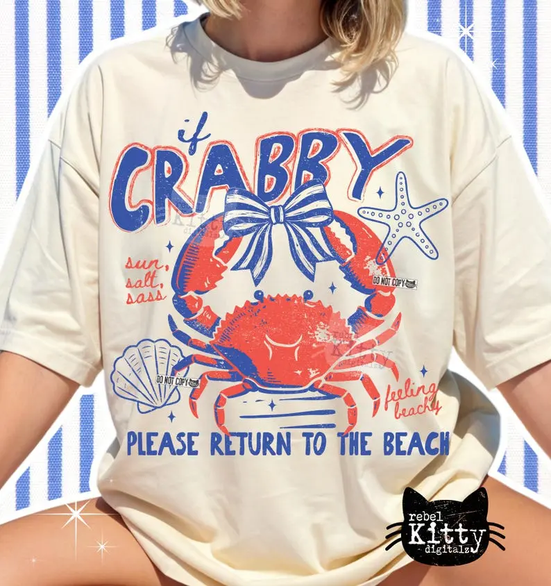 If Crabby Please Return To The Beach Tshirt Trendy Spring Break Summer Beach Coastal Nautical Vacation