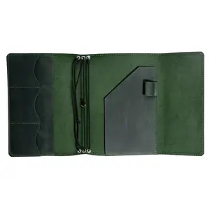 OMBUO Full-Grain Leather A5 Journal Cover - Refillable Traveler's Notebook Case with 3 Elastic Bands, Pen Loop & Card Pockets - Fits A5/Half-Letter Inserts (Paper Not Included), Green