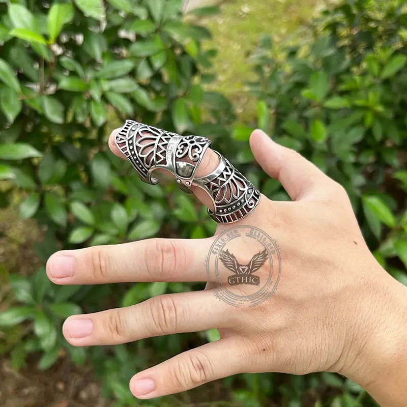 GTHIC Men Vintage Hollow Pattern Stainless Steel Knuckle Ring Armour Jewelry Birthday Gift