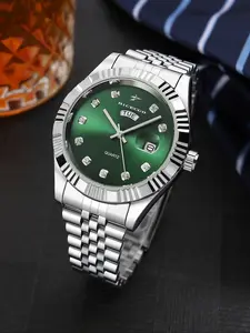 RICECGO Premium Business Men's Watch Stainless steel case and bracelet Dual display of day and date Exudes sophisticated elegance in professional settings Business Fashion Watches Quartz Watches Quartz Analog Watch
