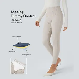 High Waisted Tummy Control Decorative Back Zipper Pockets Herringbone Work Leggings