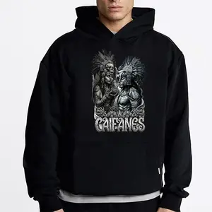 Caifanes Aztec Warrior Couple Skull Ritual Graphic Hoodie Fleece Fabric Casual Hooded Sweatshirt Trendy Tops Perfect Gift