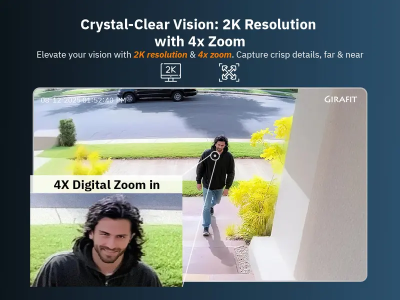 Product Introduction of Girafit 2K Second Floor Window Camera, ChroMax AI Color Night Vision, 2.4GHz & 5GHz Wi-Fi Indoor Security Cameras, Person & Motion Detection, 24/7 Recording, Easy & Quick Install, MicroSD Card Local Monitoring 6