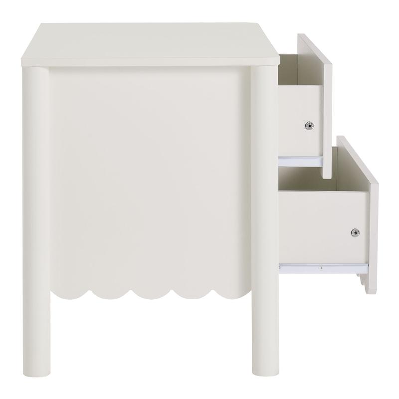 Emmeline Scalloped 2-Drawer Nightstand in White