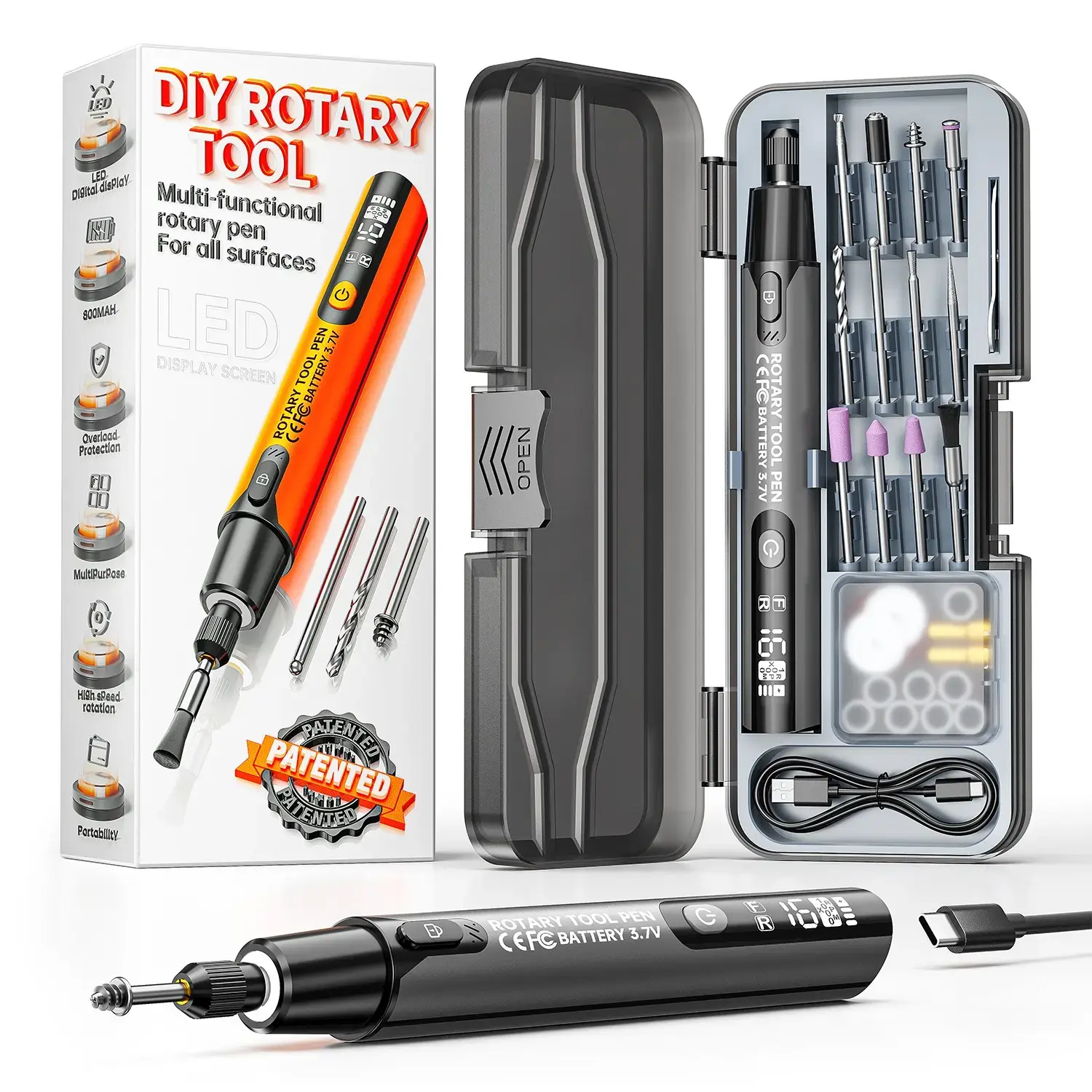 39pcs USB-Powered Rotary Pen Tool Set - USB Plug Power Tools with Car Polisher, Electric Angle Grinder, Cordless Drill Bits & Accessories, Multi-Speed for Wood, Metal Carving & Polishing