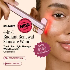 Solawave 4-in-1 Radiant Renewal Skincare Wand with Red Light Therapy Galvanic Current Therapeutic Warmth & Facial Massage Portable Rechargeable Travel Case Included