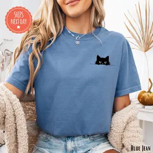 Black Cat Shirt - Cat Mom Shirt - Cute Kitty Shirt - Kitten Shirt - Cat Pocket TShirt - Cat Lover Gift - Cat Graphic Shirt - Fur Mom Shirt #lovecat #catday #catshirt Sweatshirts Top