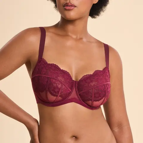 Lacsper Bound Blossom Corset Lace Minimizer Bra Plus Size Underwire Comfort Floral Lace Supportive Non-Padded Unlined
