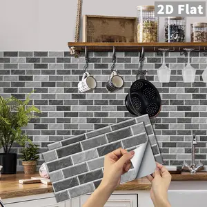 Peel and Stick Dark Grey Subway Tile Stickers, Decorative Sticker, DIY Waterproof Oil-Proof Backsplash for Kitchen Bathroom, 6/12/24/48 PCS