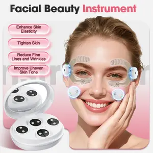2-in-1 White Red Light Facial Massage Device – Includes 4 Units, 6 Facial Gel Pads & 2 Eye Gel Pads (Red Light + EMS Technology)