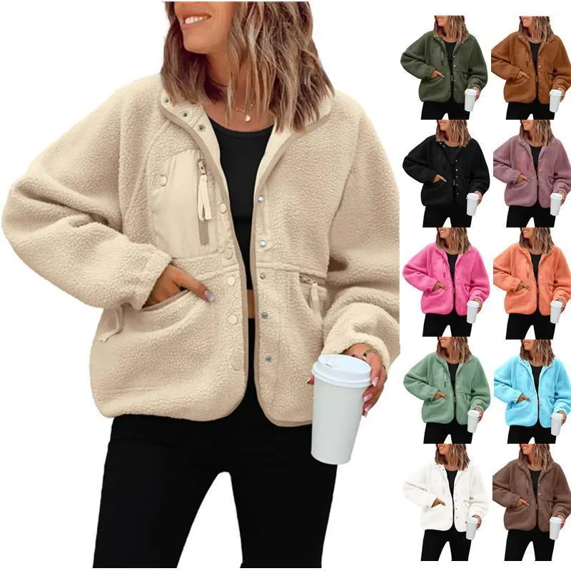 Women's Casual Full Zip Sports Jacket, Solid Fleece Hooded Outerwear with Pockets, Comfortable Long Sleeve Tops, Comfortable Sports Outerwear