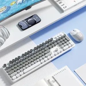 MOFii Gray & White Color Block Dual-Mode Keyboard and Mouse Combo, Silent Long Battery Life Wireless Office Keyboard & Mouse Set, Rechargeable Office Keyboard, US QWERTY Layout