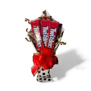 Twist & Bloom Candy Bouquet Featuring Twizzler Bars and Red Bow Perfect for Special Occasions and Gifting