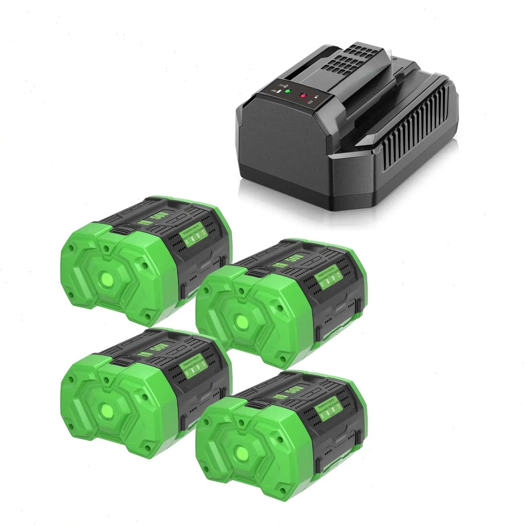 4-Pack 7500mAh 420Wh Lithium-Ion High-Capacity Batteries&Charger for EGO 56V Power Tools, Over-Protection, Compatible with BA1400T, BA2800, BA4200, CS1400, CS1604, HT2400 & All 56V Tools, 30-Day Free Return, 12-Month Quality Support (Green), Cells
