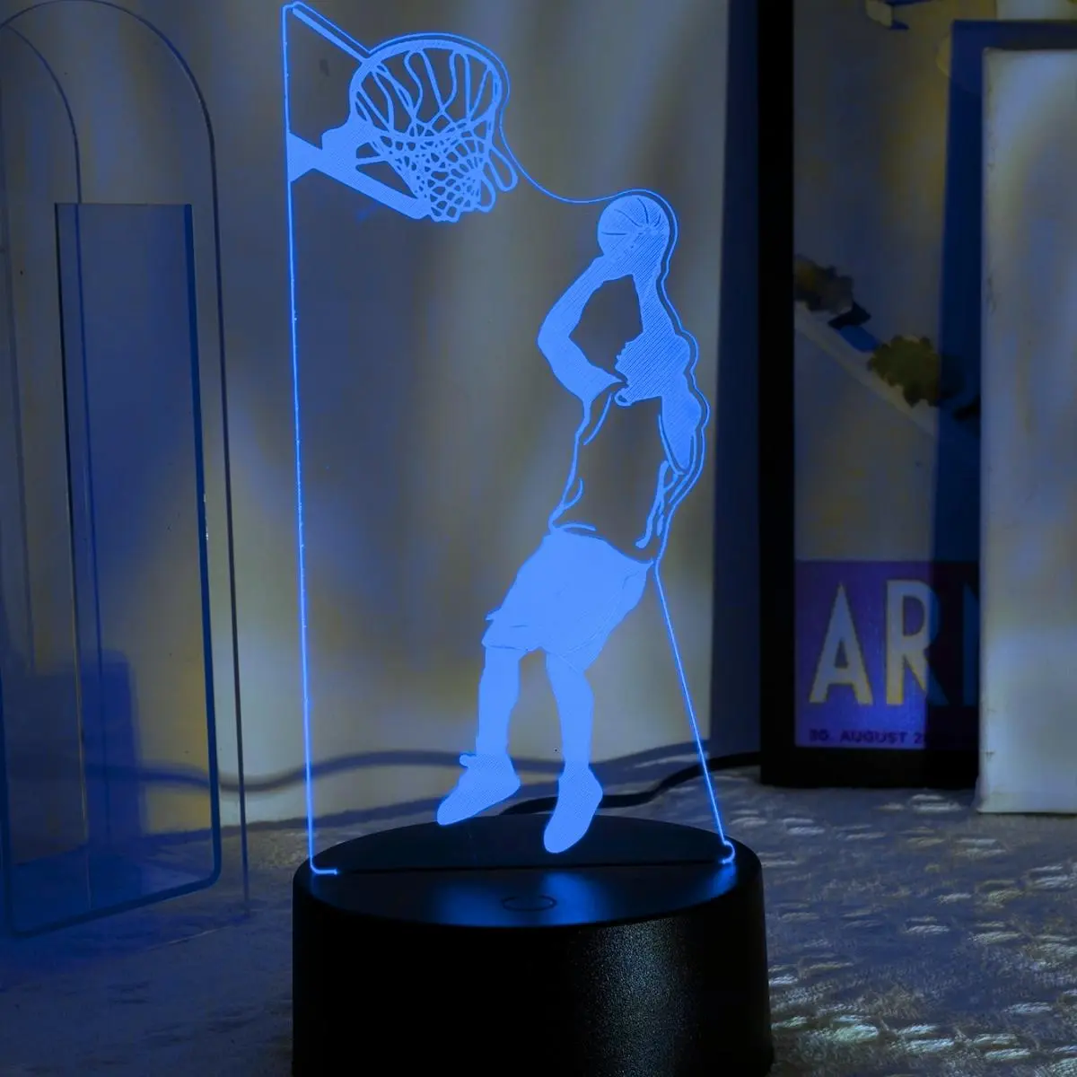 3D Basketball Player Design Illuminated Night Light, USB Powered Creative Jump Shot LED Night Light, Led Light Up, Decorative Atmosphere Lamp Led Home Decor for Bedroom, Game Room Desktop, Bedroom Led Lights