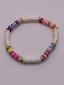 Colorful Polymer Clay Bead Bracelet, Heishi Flat Bead Bracelet