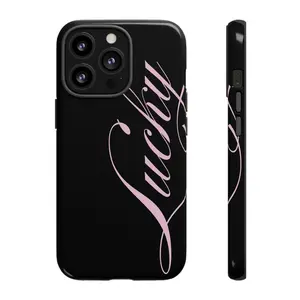 Lucky Phone Case: Pink Text on Black Tough Case For Iphone 17 pro max, SamSung and more Phone Cases Phone Cover Hard Case Tough 2-piece Phone Case