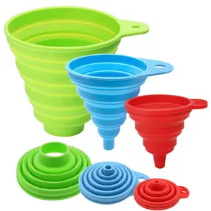 Kitchen Funnel Set of 3, Large Medium and Small, Kitchen Gadgets Accessories Food Grade Silicone Collapsible Funnels for Kitchen Use Filling Bottles Liquid Powder Transfer