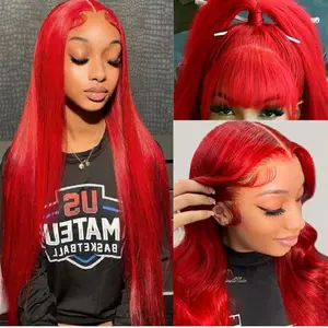 Burgundy Lace Front Wigs Human Hair Straight Dark Red Colored 13x4 HD Lace Frontal Wigs for Women Human Hair Pre Plucked Red Burgundy Glueless Human Hair Wig with Baby Hair 26 Inch