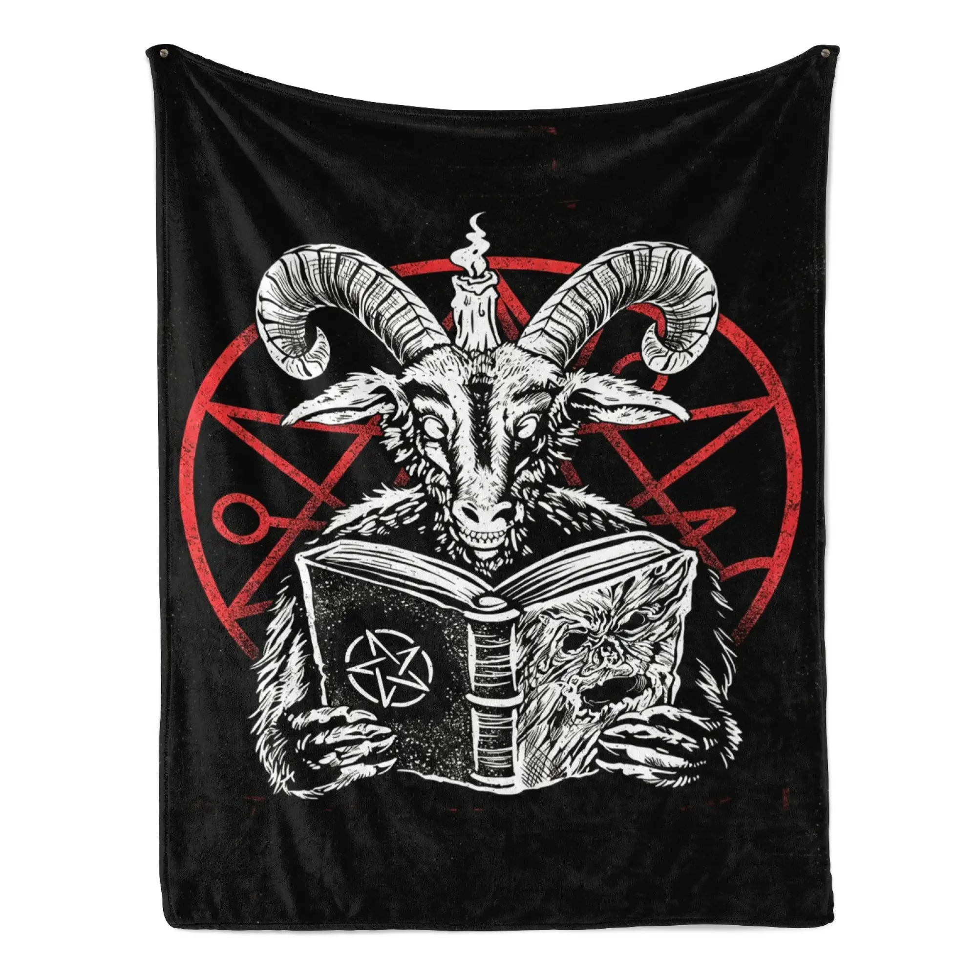 Evil Dead Baphomet Goat Pentagram Occult Gothic Horror Flannel Throw Blanket, Lightweight Ultra Soft Fuzzy Plush Blanket for Couch Bed Sofa, All Season Cozy, Spooky Halloween Gift for Classic Horror Movie Fans, Dark Witchy Man Cave Bedroom Living Room