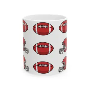 Red Football and Helmet Pattern Mug | Ceramic Coffee Cup