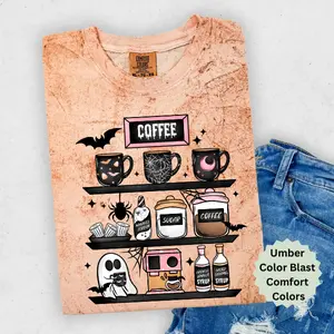 Halloween Coffee Lover Comfort Color Color Blast Shirt, Women Trendy tshirt,Women Oversized Spooky season tshirt,tie dye women shirt