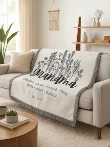 Grandma Flower Woven Blanket, Grandma's Garden Hug Blanket From Grandkids, Floral 100% Cotton Tapestry Blanket, Christmas Grandma Cozy Gift
