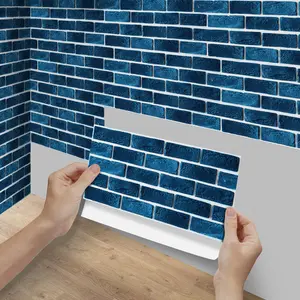 6/12/24/48 PCS FG Retro Tile Stickers Deep Sea Blue Brick Pattern PVC Crystal Film Self-Adhesive Waterproof Oil-Proof Splashback for Kitchen Bathroom Floor Tile Wood Home Decoration