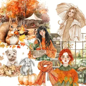 Fall Themed Sticker, 102pcs/set Forest Animal & City Lady & Cozy Time Pattern Sticker, Suitable for Scrapbooking, Junk Journal, Bottle Stickers, Funny Stickers