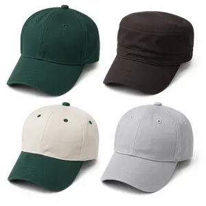 4 Pack Cotton Baseball Caps for Men Women, Assorted Adjustable Dad Hats & Military Cap Set, Breathable Unisex Outdoor Sports Travel Hats, Green Beige Gray Brown