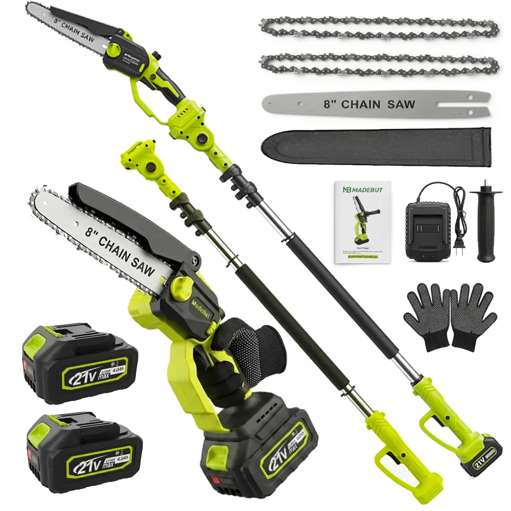 8" Cordless 2-in-1 Brushless Pole Saw & Handheld Chainsaw, Telescopic Extension Pole Tree Trimmer, 2×4.0Ah Batteries, Auto Oiling, Lightweight Branch Cutter for Yardwork & Tree Pruning, Chain