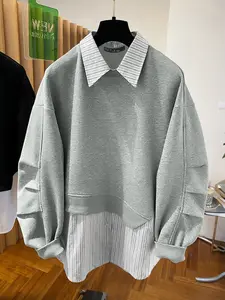 Women's Casual Patchwork Long Sleeve Woven Sweatshirt, Comfortable Loose Fit Basic Everyday Fashion Top, Daily Wear Essential, Perfect for Layering, Womenswear