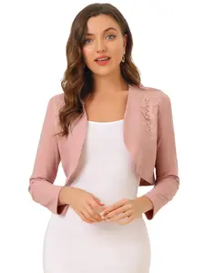 INSPIRE CHIC Elegant Crop Cardigan Long Sleeve Floral Lace Panel Knit Shrug Tops