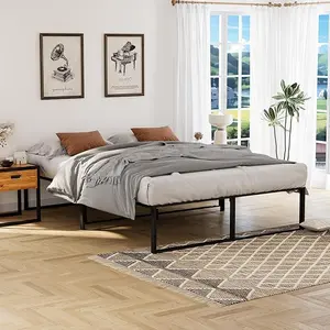 14 Inch Tall Metal Platform Bed Frame, Heavy Duty Strong Support Slat Full Size Bed,No Box Spring Needed, Under Bed Storage